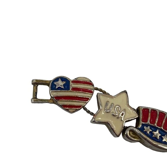 4th Of July USA American Flag Patriotic Charm Bracelet W/ Clasp Closure - Picture 3 of 9
